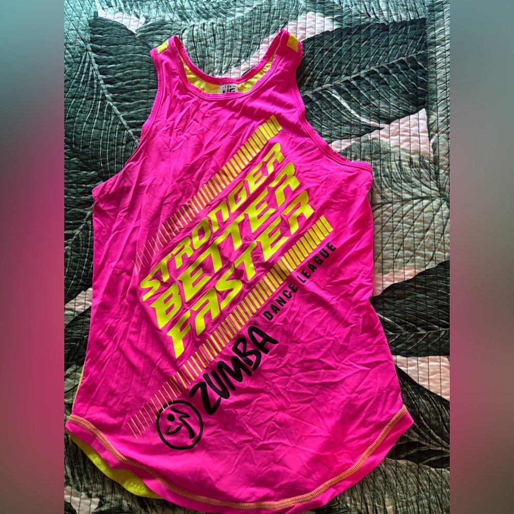 Zumba Fitness Neon Pink Tank Top with Yellow Graphic